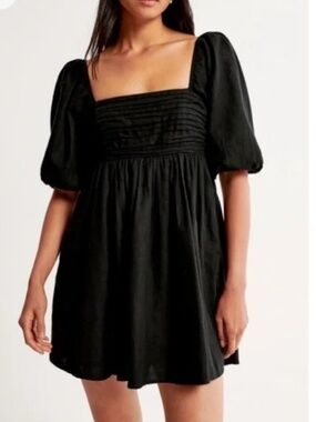 Abercrombie & Fitch Emerson Poplin Puff Sleeve Mini Dress Black Size S